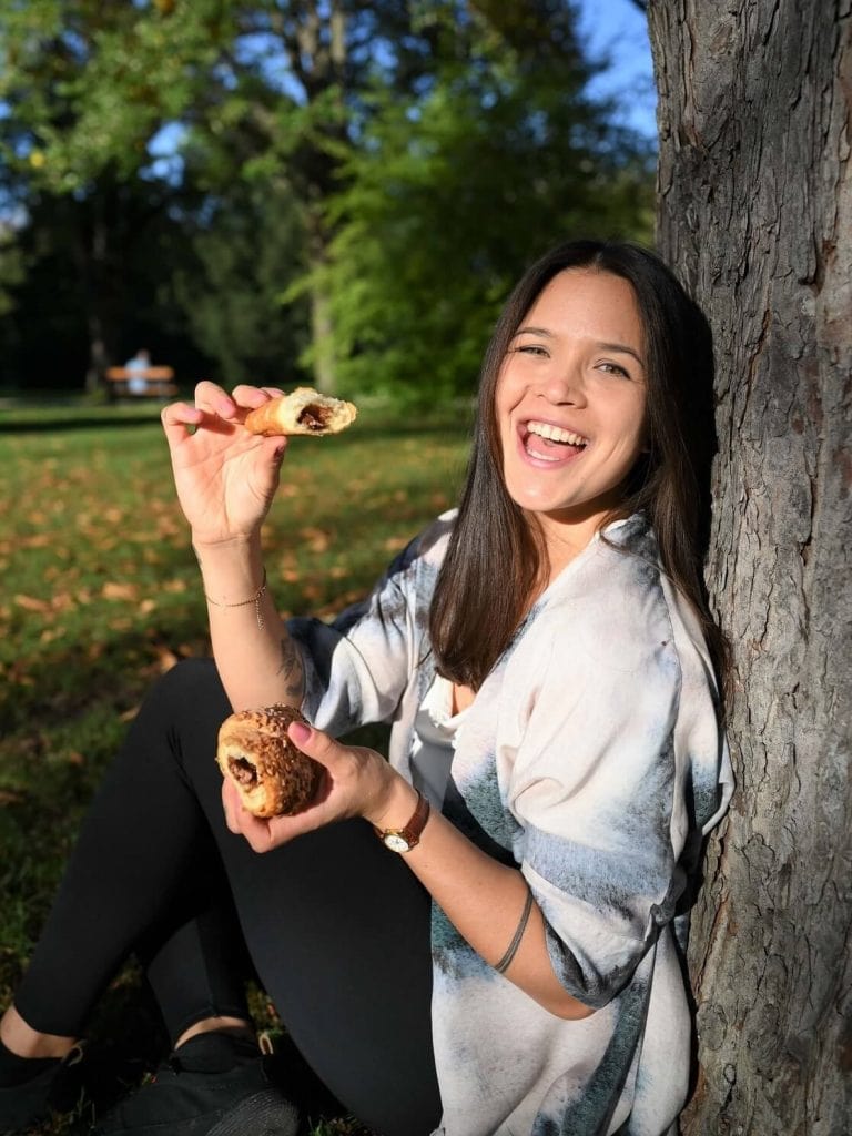 Stefanie Grace happy eating Croissant